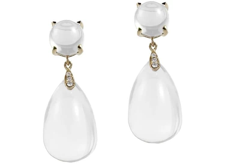Goshwara Naughty Teardrop Cabochon Earrings with Moon Quartz and Diamond in 18K Yellow Gold