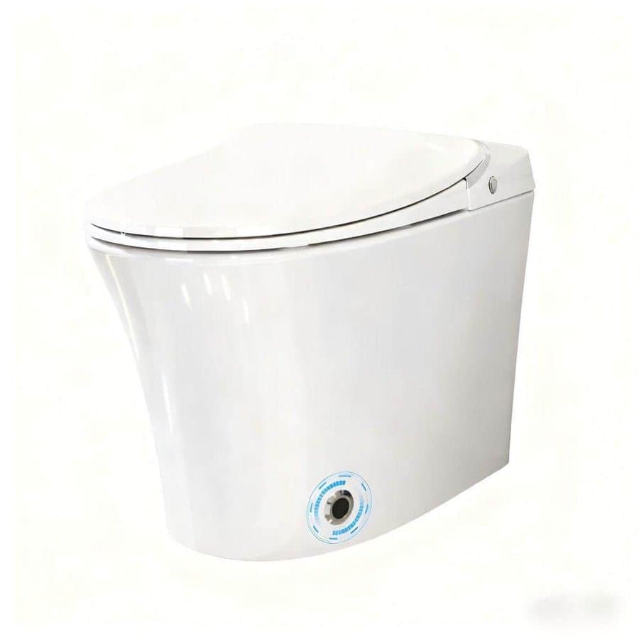 Smart Round Bidet Toilet Combo, Self-Cleaning Nozzle, Upmarket Dual Flush 1/1.28 GPF, Tankless, Foot Sensor, LED, White