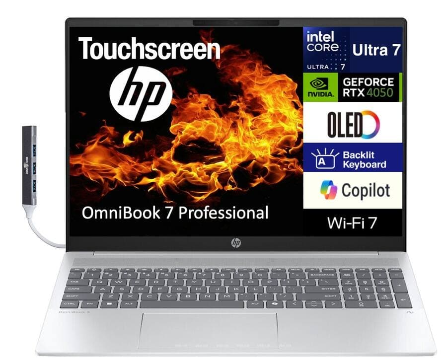 HP OmniBook 7 Laptop 16.0 2048x1280 Display (Intel Ultra 7-255H, 64GB DDR5, 2TB PCIe SSD, Win 11 Pro) w/USB Hub