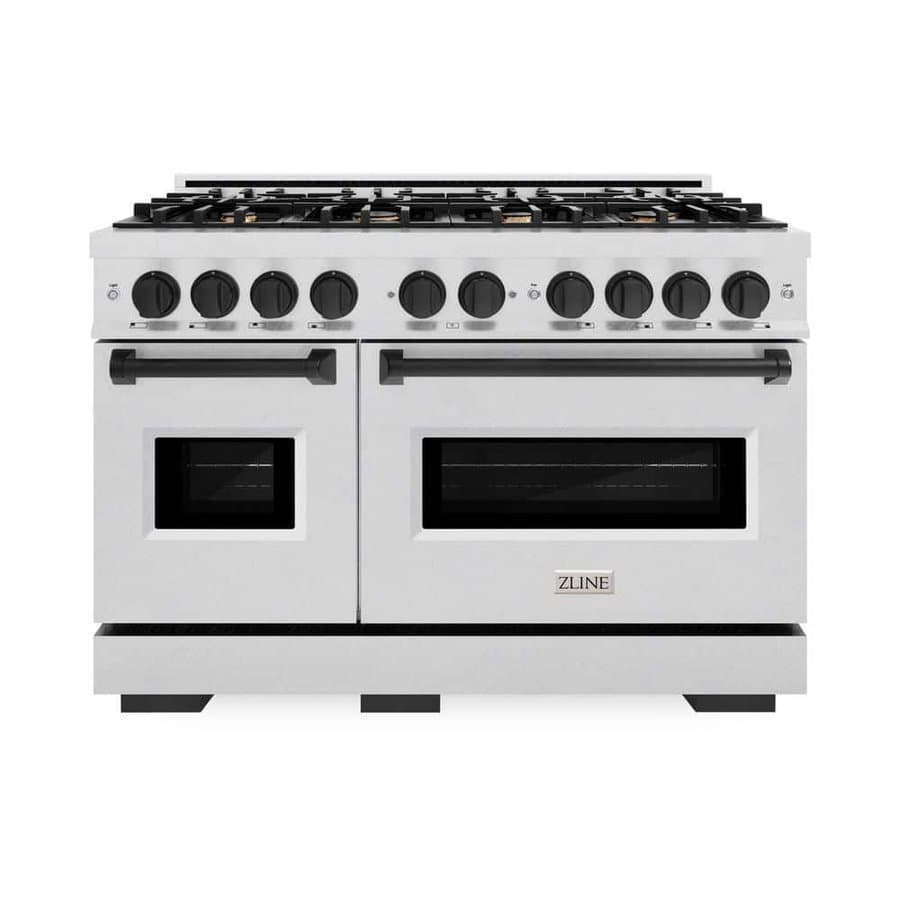 Autograph 48 in. Classic Double Oven Gas Range with 8 Burners, Satin Stainless Steel and Matte Black Accents