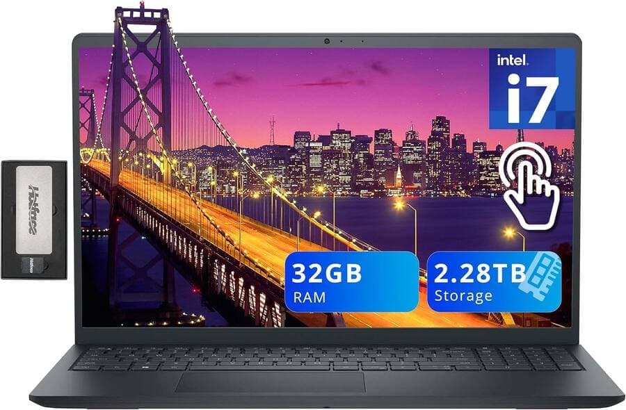Dell Inspiron 15 3520 15.6" FHD Touchscreen Laptop,Intel i7-1255U,32GB RAM,2TB SSD,Iris Xe Graphics,Windows 11,Black