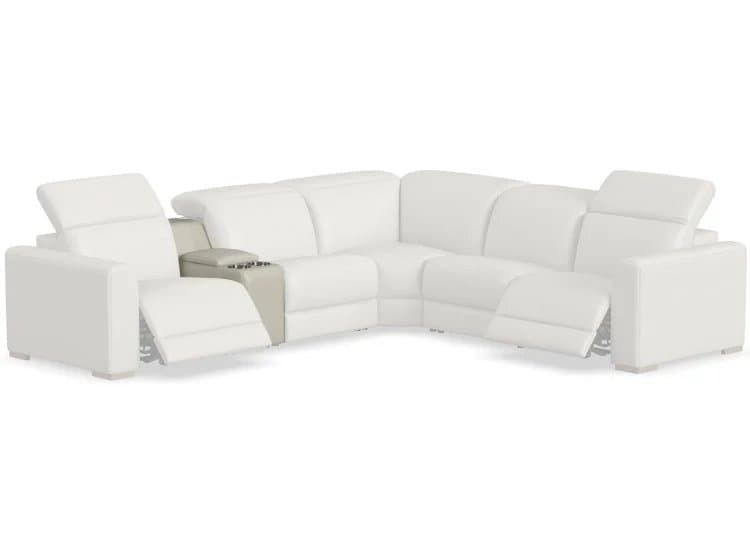 Flexsteel Aurora Straight Console, Coconut Milk Leather Finish