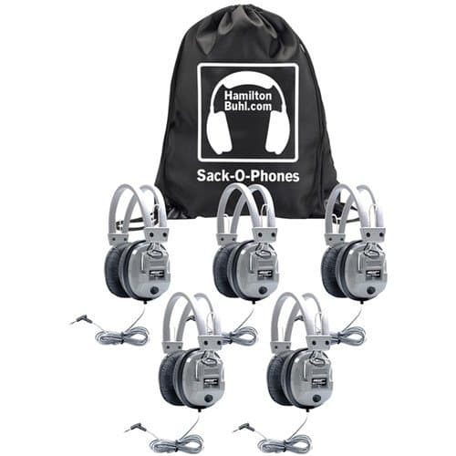 HamiltonBuhl Sack-O-Phones 5 x SC-7V Deluxe Headphones with Leatherette Ear Cushions & Volume Control