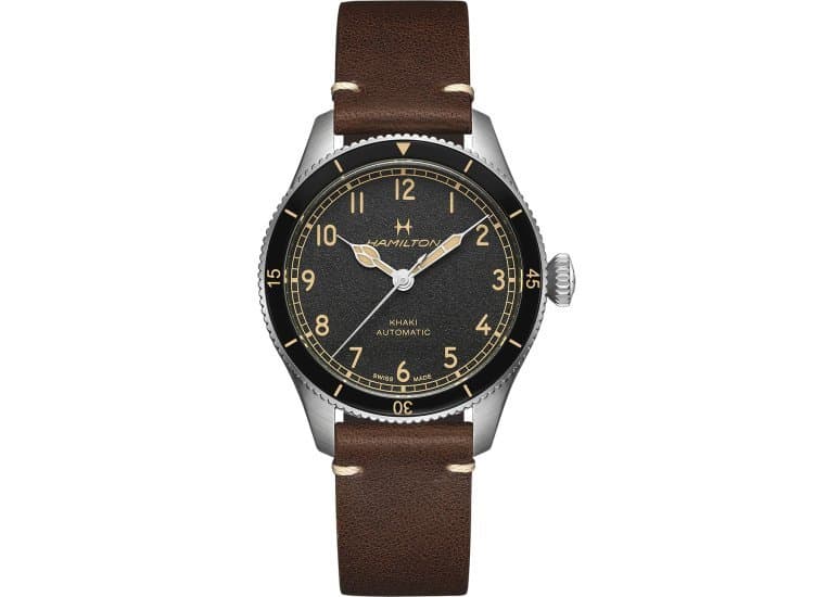 Hamilton Khaki Aviation Pilot Pioneer Automatic Black Dial Brown Leather Watch, 38mm