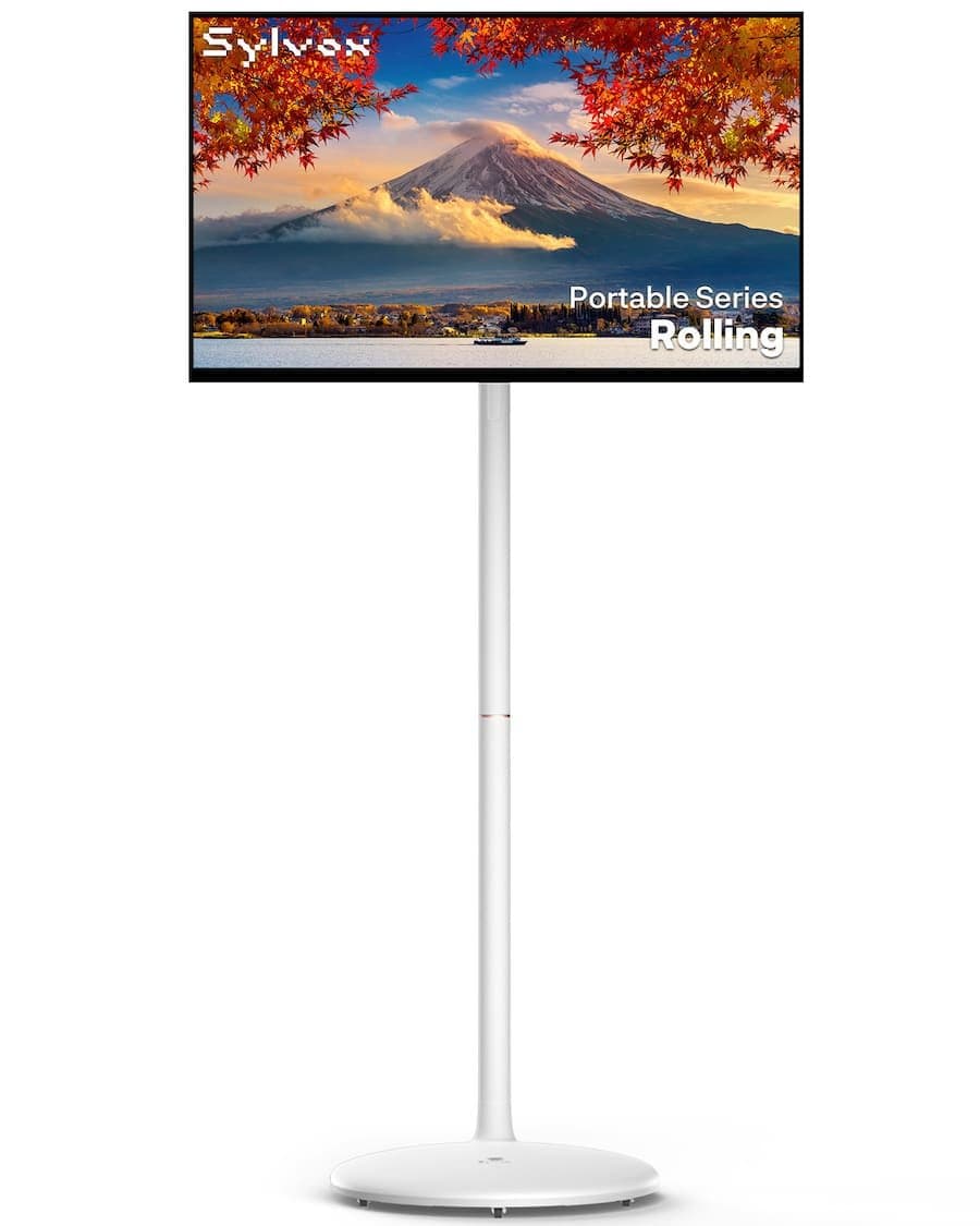 SYLVOX 27" Rolling Smart TV Tablet with Touchscreen, Android 14, 8GB+128GB, Built-in Battery, Voice Remote, White