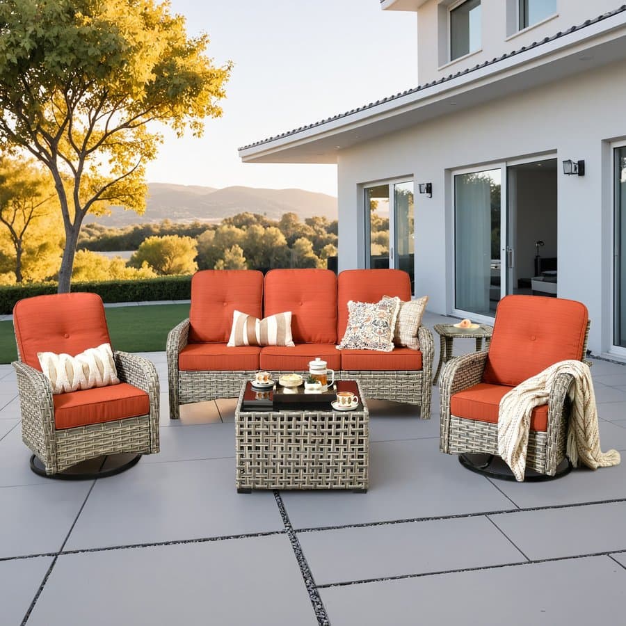 XIZZI Scorpio 6 -Piece Rattan Patio Sofa Conversation Set with Dark Gray Cushions