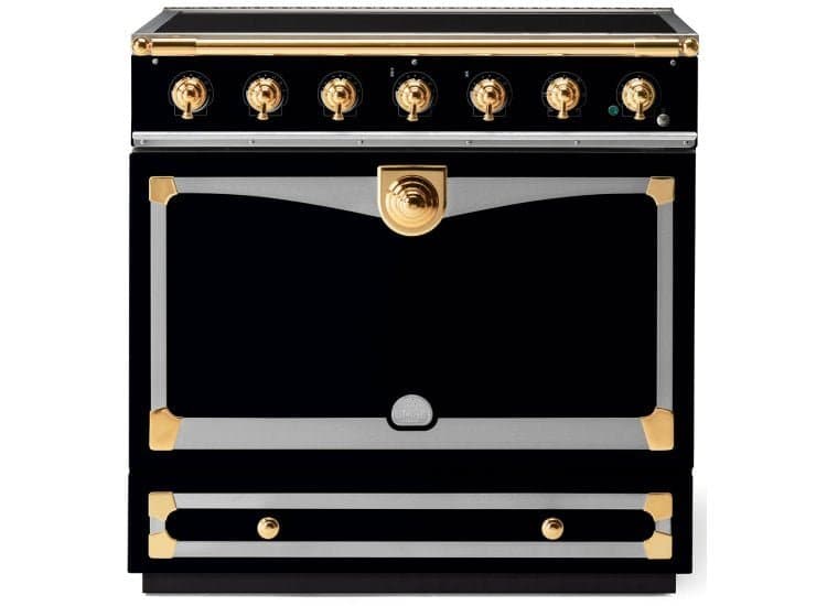 La Cornue CornuFe 90 Albertine 36 In. Gloss Black With Polished Brass Accents Induction Range - C9MF-I
