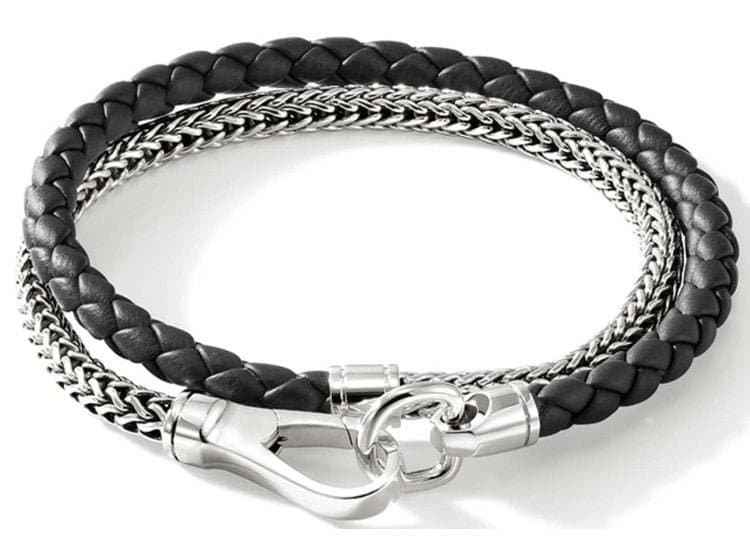 John Hardy Double Wrap Bracelet, 4.5mm-Size Large-in Silver and Black Leather
