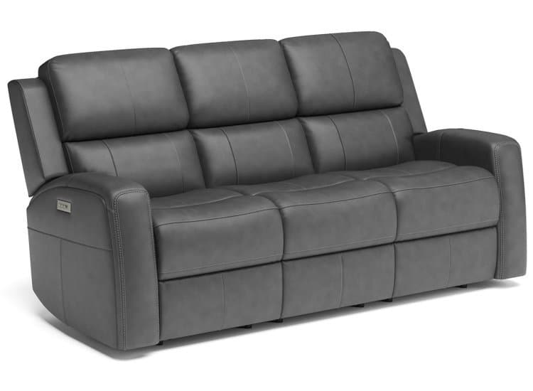 Flexsteel Linden Gray Leather Power Reclining Sofa With Power Headrests & Lumbar