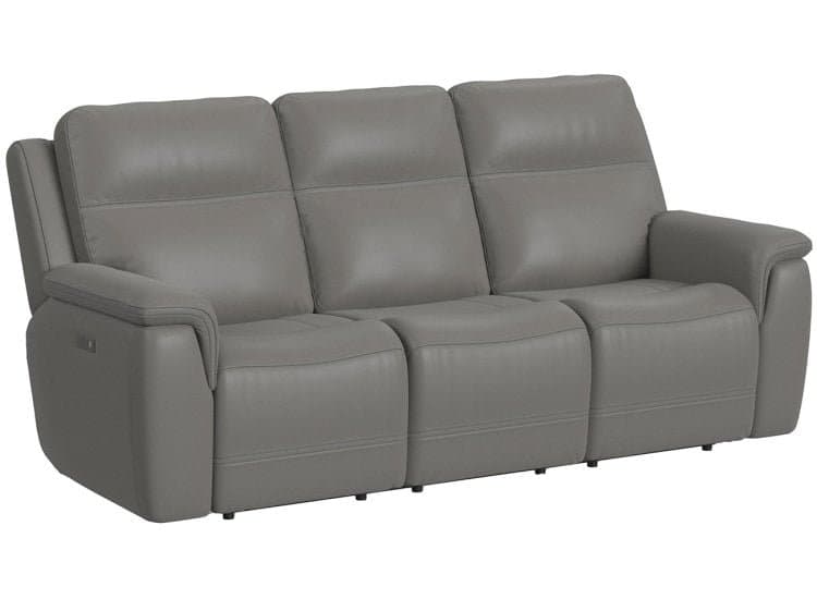 Flexsteel Sawyer Gray Leather Power Reclining Sofa with Power Headrests & Lumbar