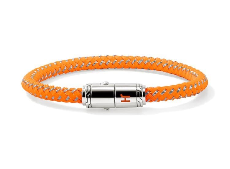 John Hardy Cord Bracelet, Size L, Orange Rubber and Sterling Silver
