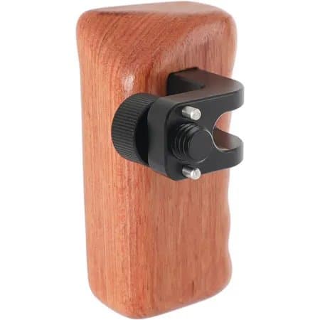CAMVATE Left Hand Wood Handle Grip with 3/8"-16 Thumbscrew and Arri-Style Locating Pins for DSLR Camera Cage