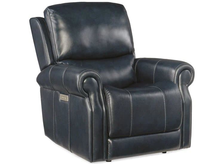 Hooker Furniture Living Room Eisley Leather Power Recliner w/ Power Headrest & Lumbar, Sorrento Night Seas Finish