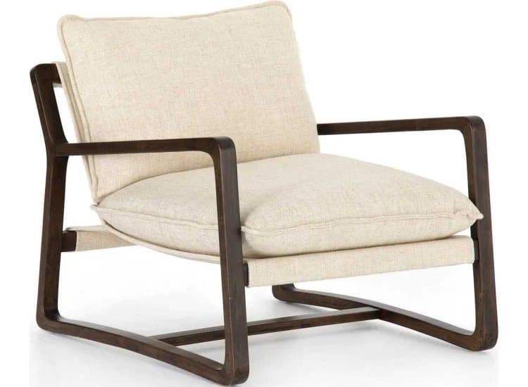 Four Hands Ace Chair in Burnt Parawood | Thames Cream Fabric