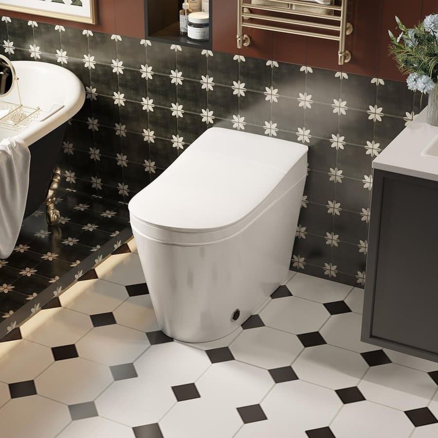 FUFU&GAGA Elongated Bidet Toilet 1.28 GPF with Auto Lid, Heated Seat, UV Sterilization, Warm Air Dryer, LED Night Light