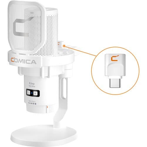 Comica Audio EJoy Uni Pro D RGB Cardioid Condenser Wireless/USB-C Microphone with Desktop Stand (White)