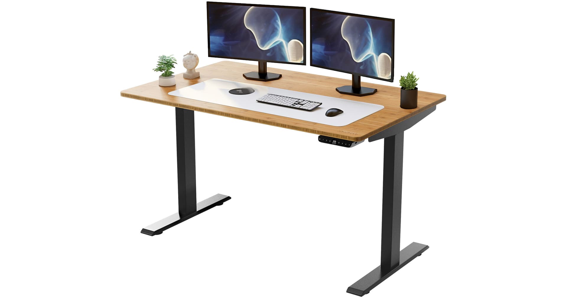 Uncaged Ergonomics Rise Up Electric Adjustable Height Sit/Stand Desk (Black Frame, Natural Bamboo Desktop)
