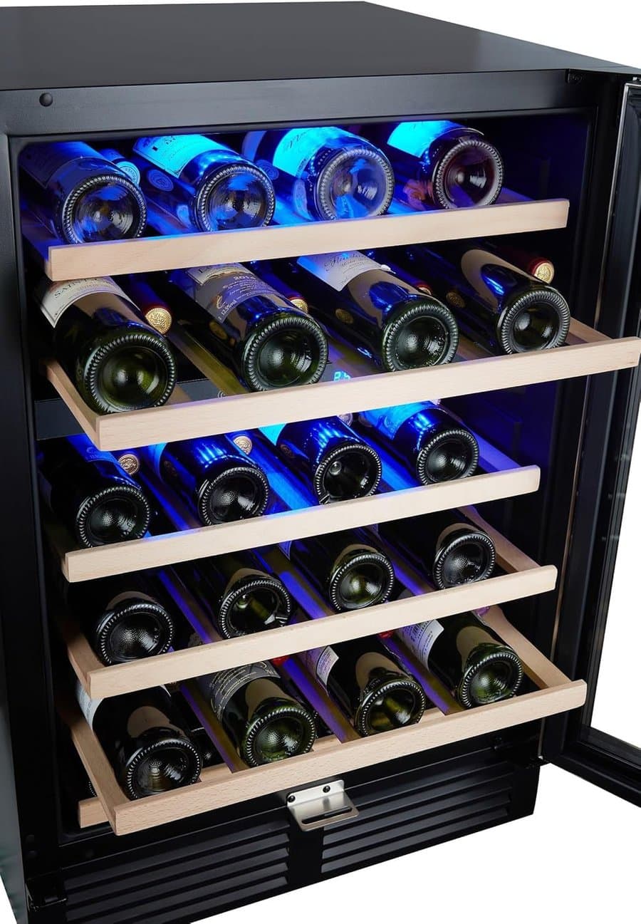 46 Bottle Built-In Wine Cooler, Single Zone Dual Temperature 24 Inch Wine Fridge, Freestanding or Built-In Metal Design, Touch Control for Home & Commercial Use, 110V/60HZ, Black
