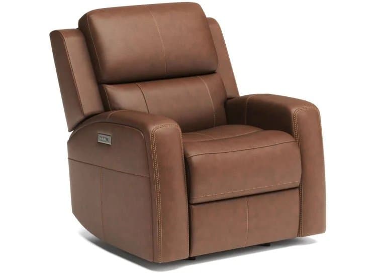 Flexsteel Linden Brown Leather Power Recliner with Power Headrest & Lumbar
