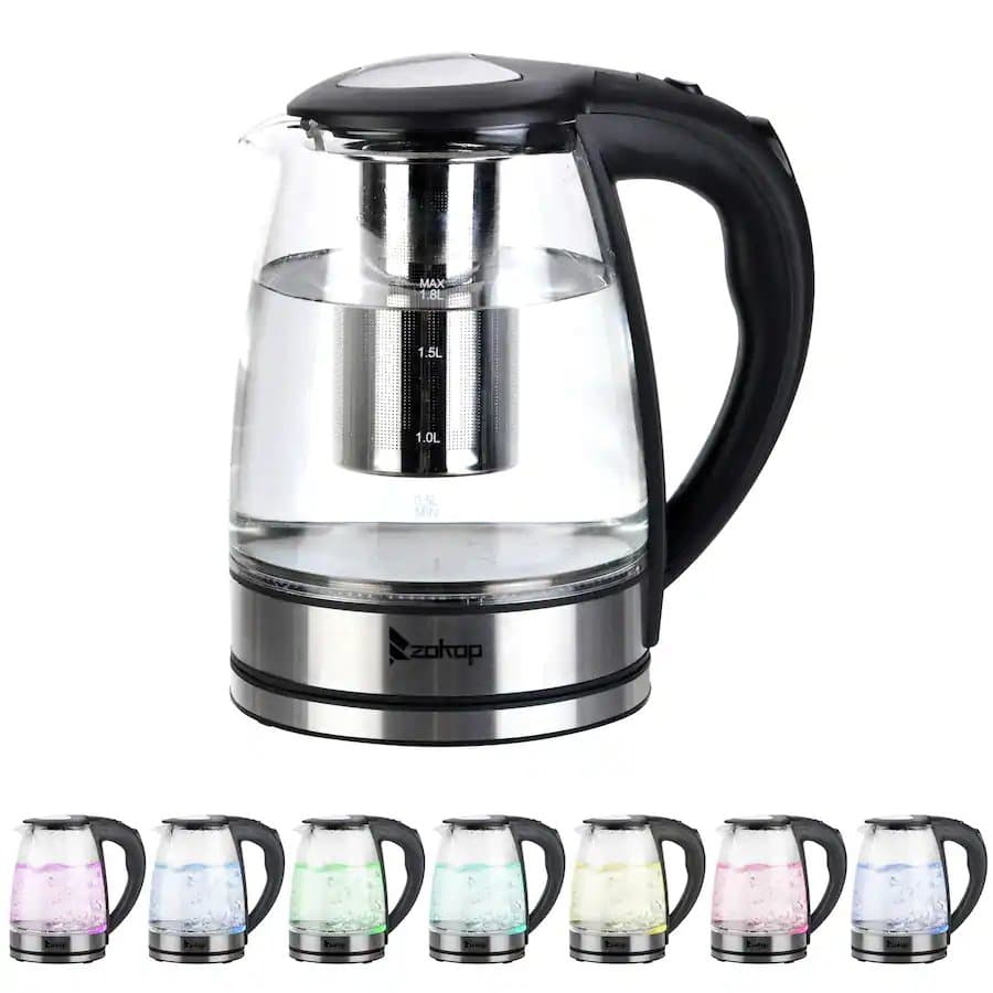 Electric Kettle Water Heater, 1.8L 1200W Stainless Steel Glass Boiler with Infuser,w/ 7 Colors LED Lights, Auto Shut-Off