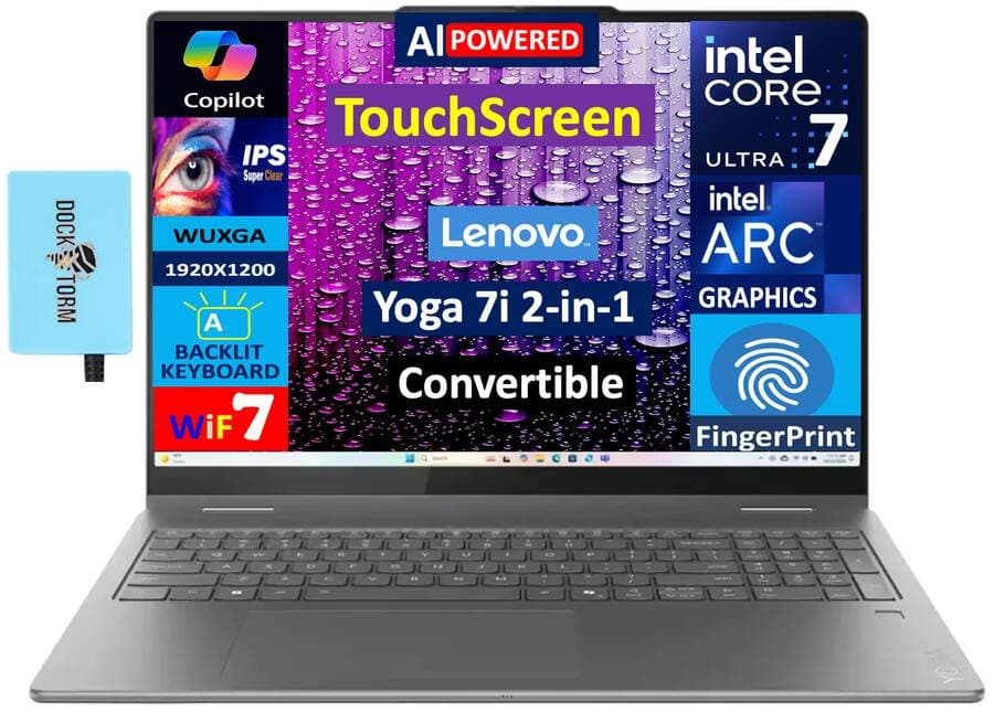 Lenovo Yoga 7i 2-in-1 Laptop 16.0 WUXGA (Intel Ultra 7-256V, 16GB LPDDR5X, 1TB SSD, Win 11 Home) w/USB Hub