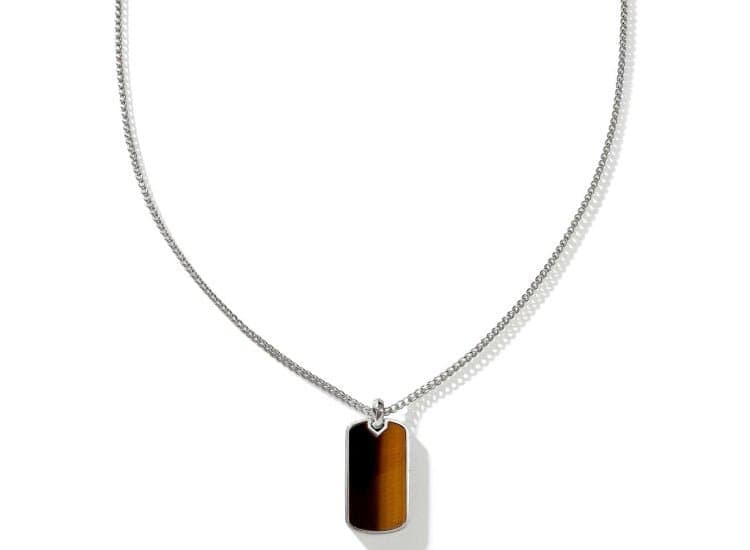 John Hardy Tag Pendant Necklace, Sterling Silver and Brown Tiger Eye