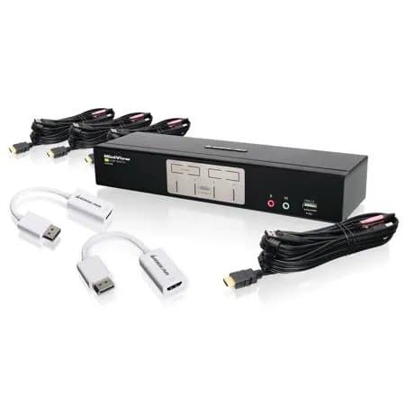 IOGEAR 4-Port HDMI KVMP Switch with DisplayPort Adapters Bundle