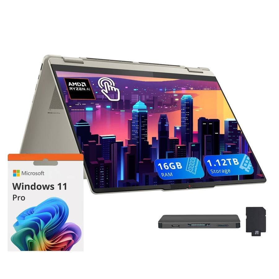 Lenovo Yoga 7 2-in-1 16" 2K Touchscreen Laptop,AMD Ryzen AI 5 340,16GB RAM,1TB SSD,Win 11 Pro,160GB Dock Set,Seashell
