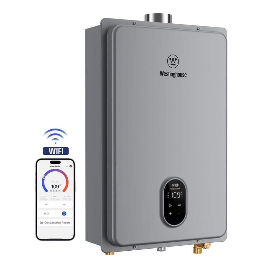 Apolo Natural Gas Instant Hot Tankless Water Heater 120000 BTU Max 5.1 GPM, Indoor 120V Wi-Fi Enabled,CSA Certified Gray