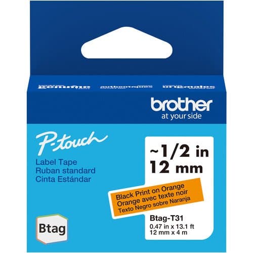 Brother Btag Label Tape for P-Touch PT-N10, PT-N20 & PT-N25BT (Black on Orange, 0.5" x 13.1')