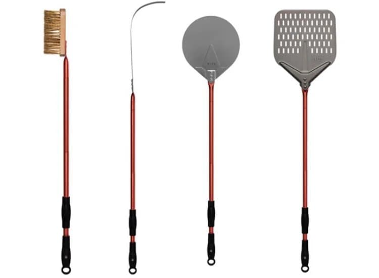 Alfa 36" Red Medium Peel, Turner, Brush & Rake Pizza Set