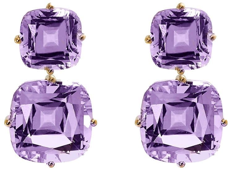 Goshwara Gossip Double Cushion Drop Earrings with Lavender Amethyst, Rose Gold