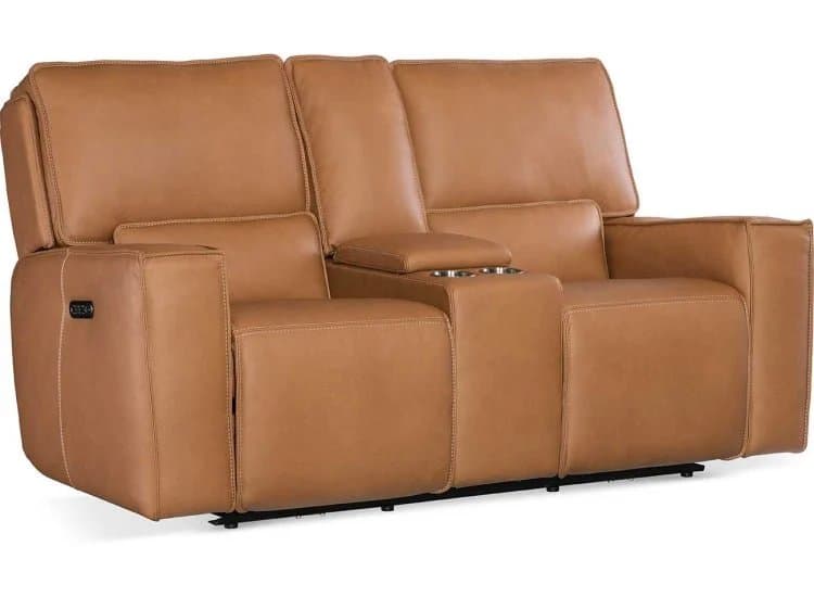 Hooker Furniture Miles Power Console Reclining Loveseat with Zero Gravity and Power Headrest, Oslo Antelope Leather
