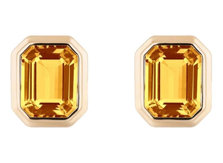 Goshwara Manhattan Emerald Cut Stud Earrings with Citrine in 18K Yellow Gold