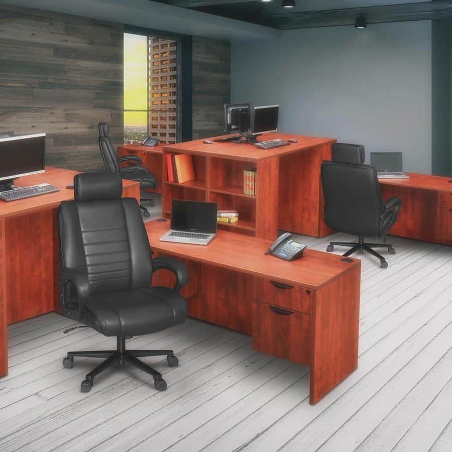 Leather Ergonomic Executive Chair, Black with Non-Adjustable Arms