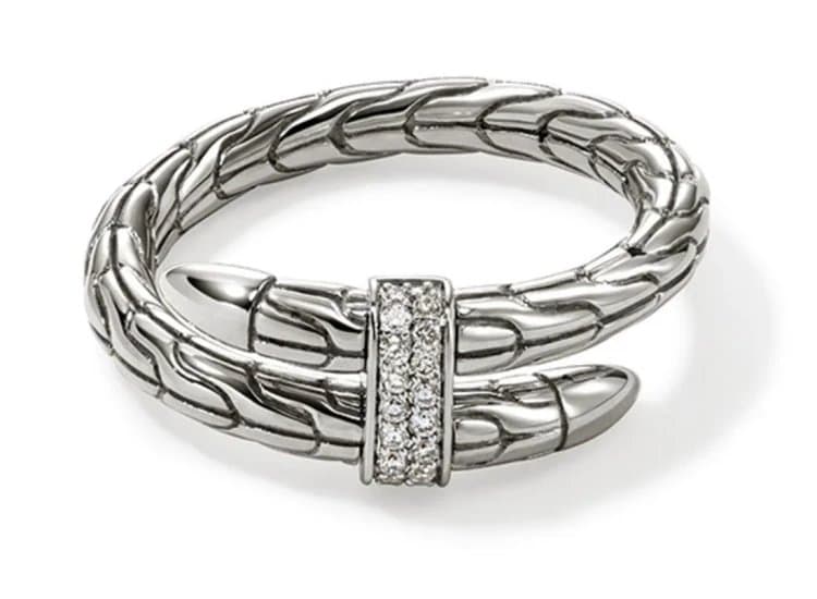 John Hardy Spear Ring with Diamonds, Size 7 in Sterling Silver