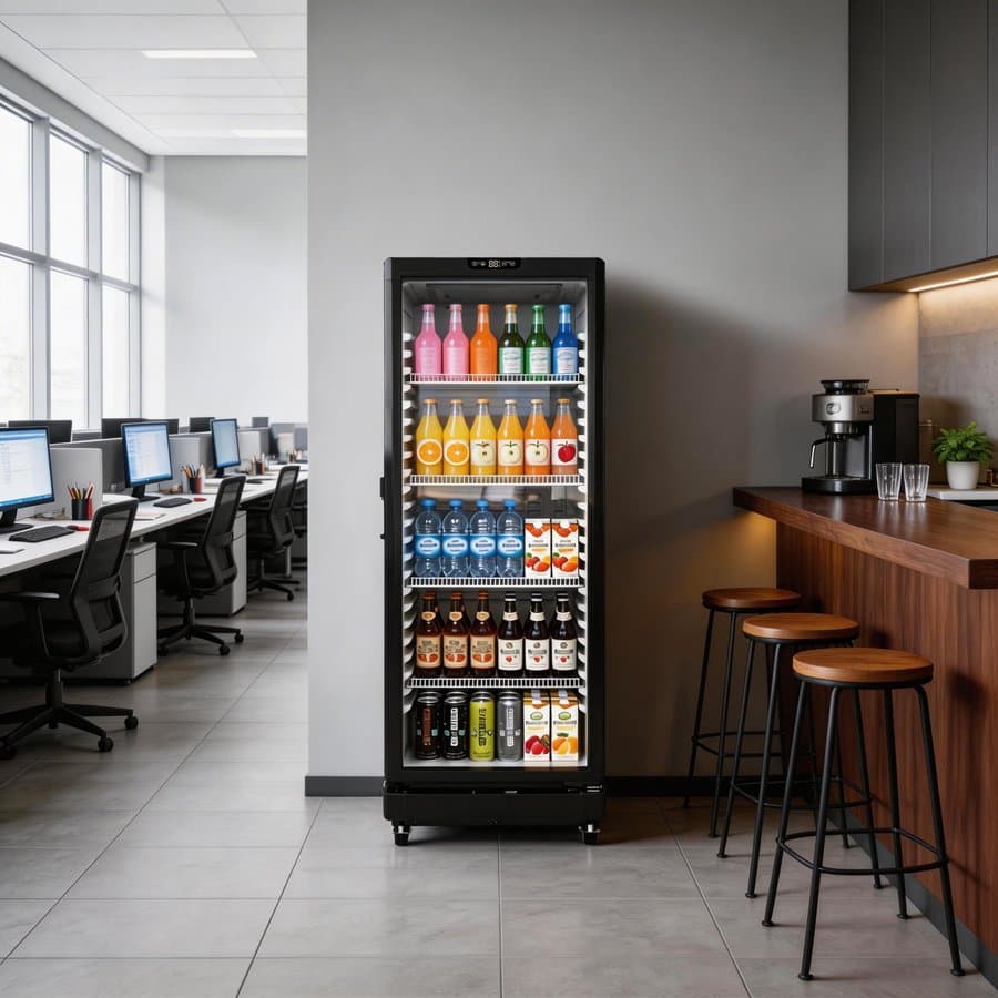 8.5 Cu.Ft Commercial Upright Beverage Display Refrigerator, Black With Glass Door