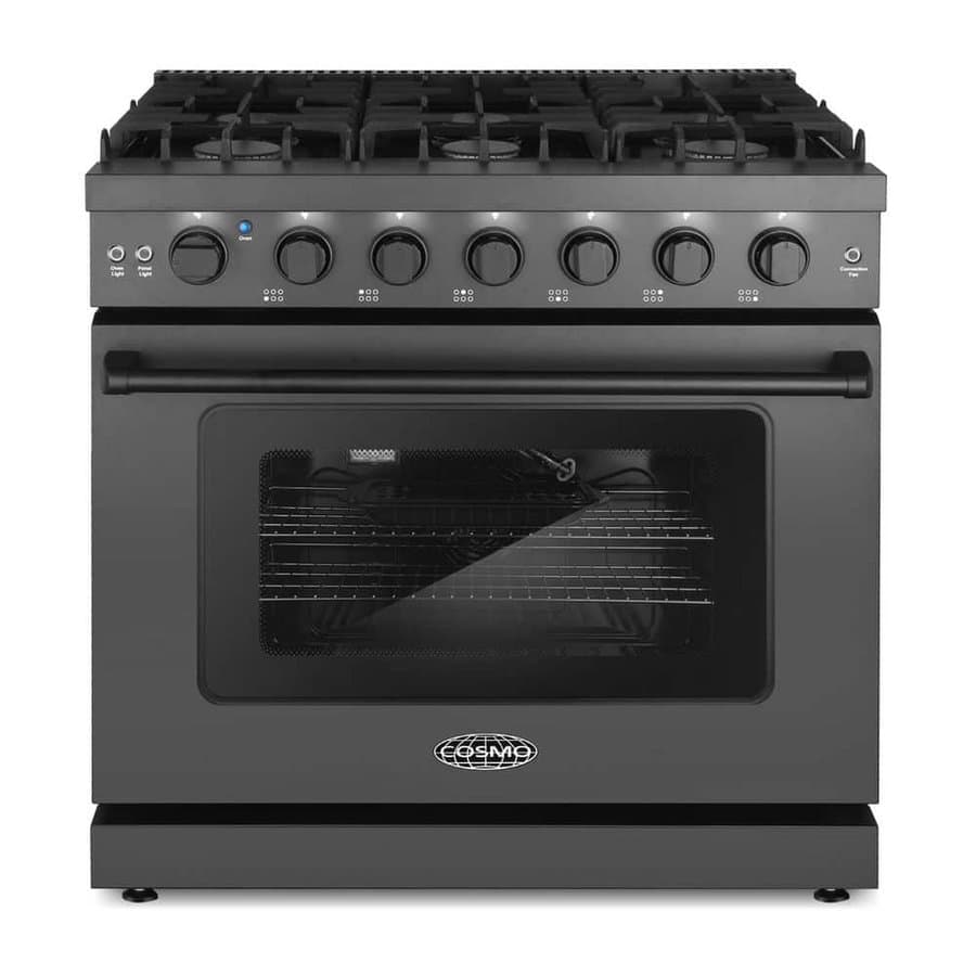 36 in. Haven Collection 6.0 cu. ft. Gas Range, 6 Burners, Convection Oven, Knob LEDs, Storage Drawer, Matte Black
