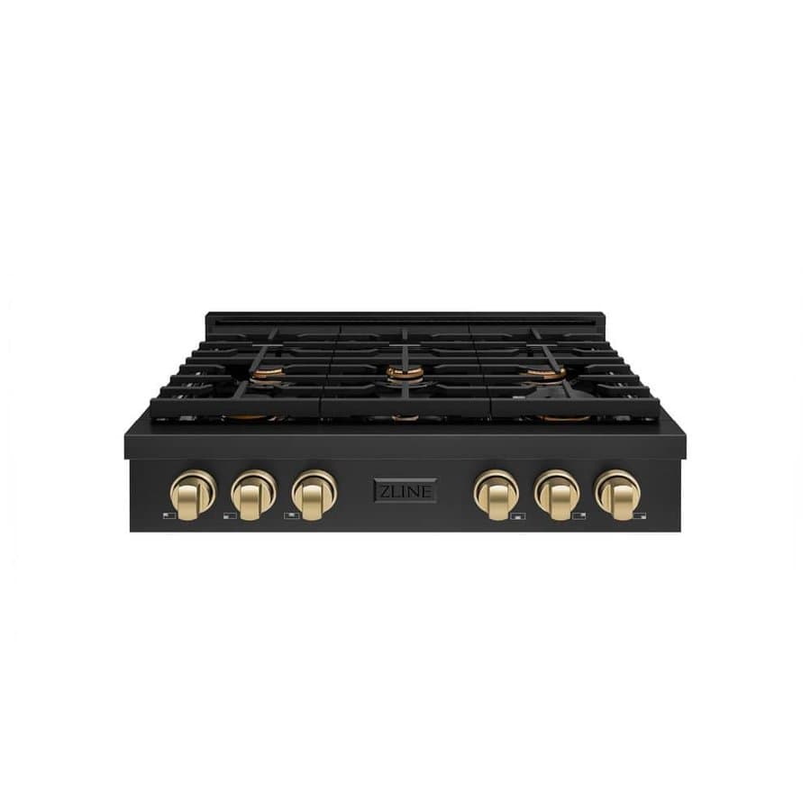 Autograph Edition Paramount 36 in. 6-Burner Porcelain Cooktop, Black Stainless Steel with Champagne Bronze Accents