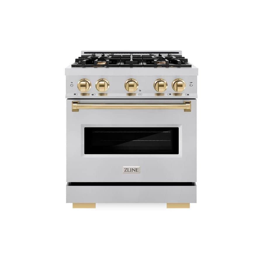 Classic 30 in. 4-Burner Gas Range with Gas Convection Oven, Stainless Steel and Polished Gold