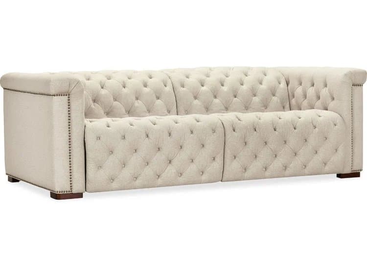 Hooker Furniture Living Room Savion Deux LAF/RAF 2 Over 2 Sofa with Power Recliners and Power Headrests, Aries Beach Fabric