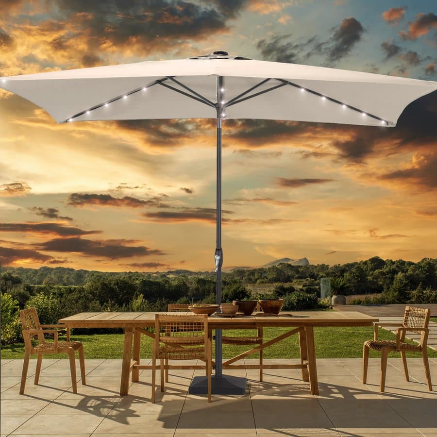 ACEGOSES 10-ft Steel Beige Push-button Tilt Market Patio Umbrella with Lights