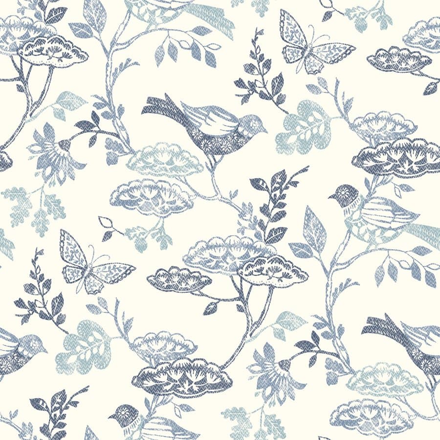 Chesapeake Thoreau 56.4-sq ft Blue Non-woven Birds Prepasted Water Activated Paste Wallpaper