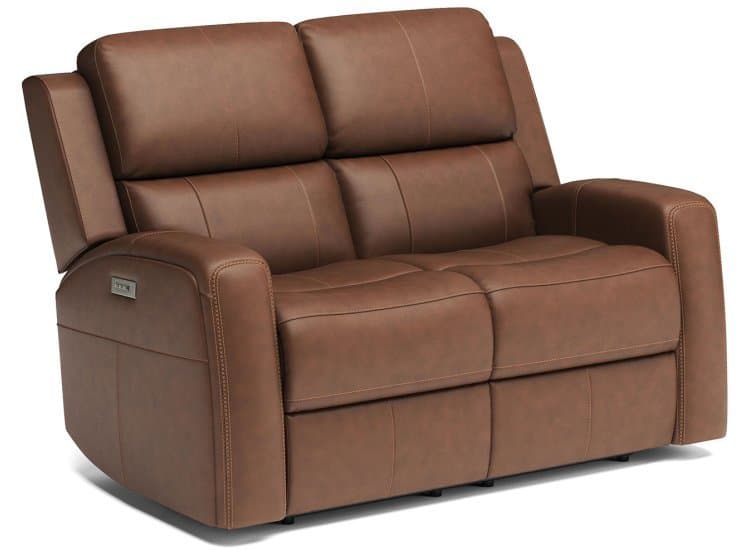 Flexsteel Linden Brown Leather Power Reclining Loveseat with Power Headrests & Lumbar