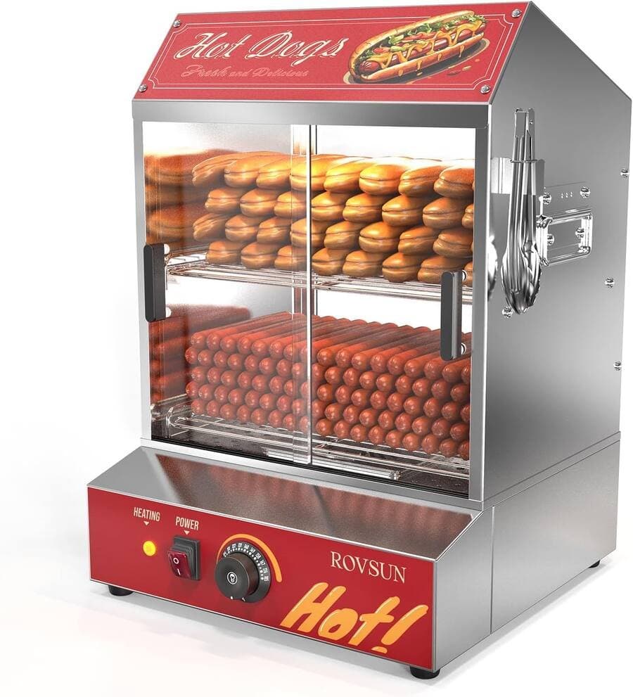 42.3QT/40L Hot Dog Steamer, 2-Tier Hot Dog Hut Steamer with 235 Hot Dogs & 50 Buns Capacity, Electric Bun Warmer, Clip