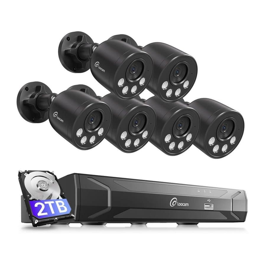 4K Ultra HD 8-Channel 8MP PoE 2TB NVR Security Camera System with 6-Wired PoE IP Cameras, Smart Human Vehicle Detection