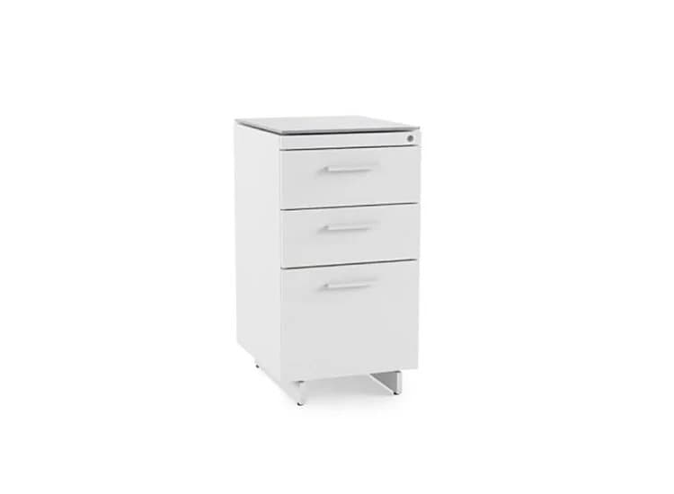 BDI Centro 6414 Satin White on Oak/ Grey Glass 3-Drawer File Cabinet