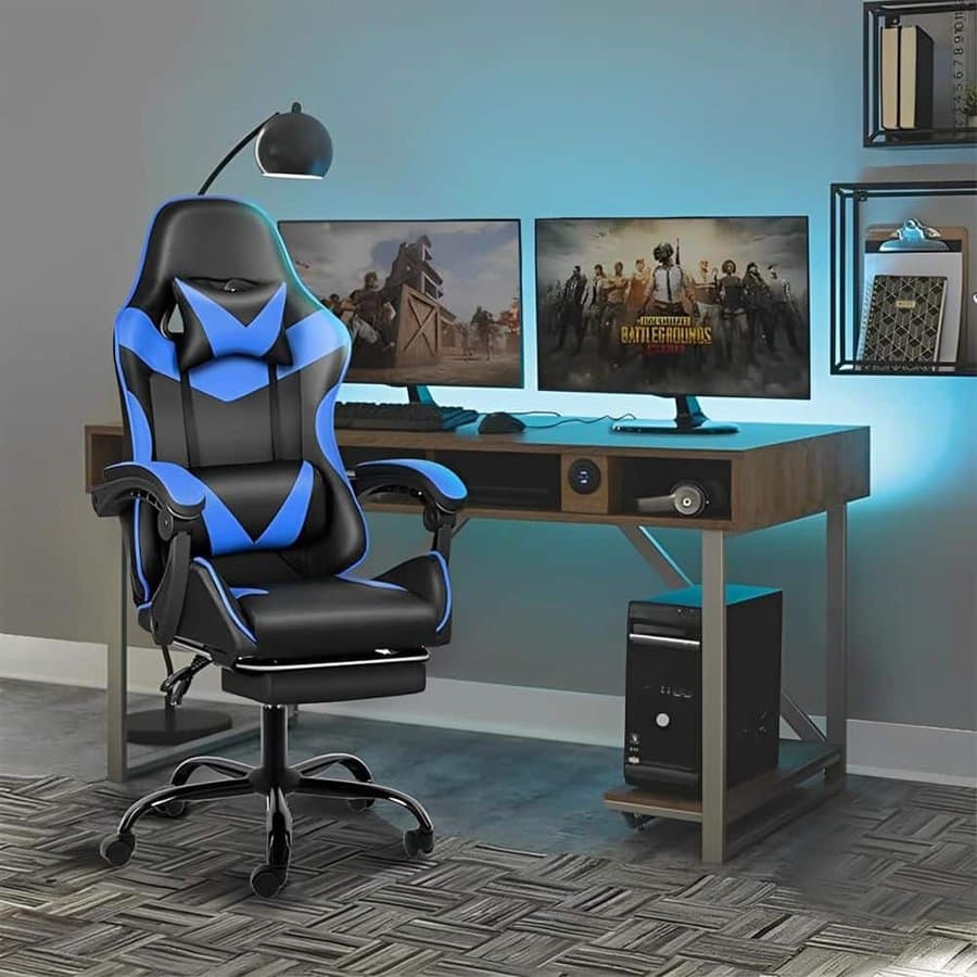 Polyester Seat Reclining Ergonomic Gaming Chair, Foldable Gaming Floor Rocker Chair with Onboard Speakers in Black