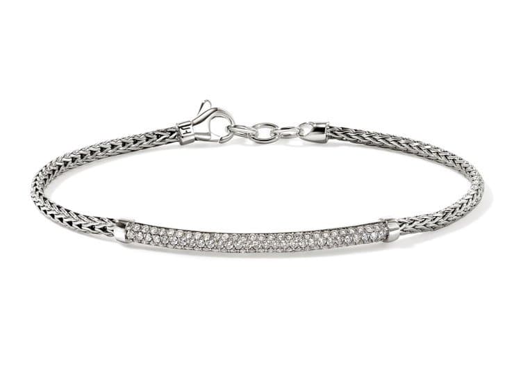 John Hardy JH Essential Pave Bracelet, 2.5mm-Size Medium-with Diamonds, Sterling Silver