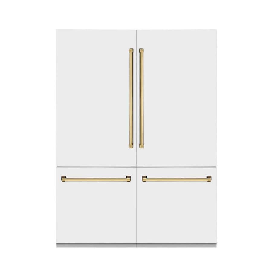 ZLINE Kitchen and Bath Autograph Edition 60 in. 4-Door French Door Refrigerator w/ Ice & Water Dispenser in White Matte & Polished Gold